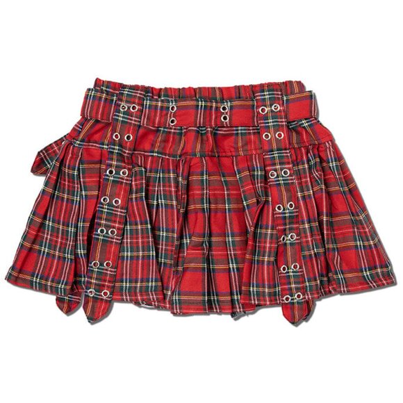 ACDC RAG - Royal Road Punk Rock Red Tartan Pleated Skirt - Picture 2 of 5